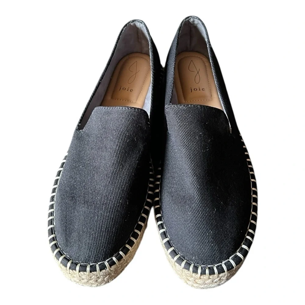Joie Cara Black Flat Canvas Espadrille Shoes - Size 8M